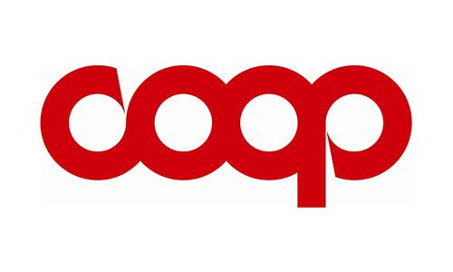Logo der Supermarktkette Coop mit roten Buchstaben auf weißem Hintergrund