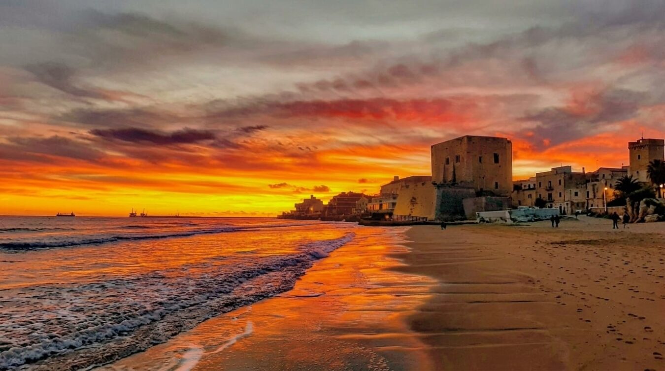 Scenic view of Pozzallo beach and Mediterranean coast near Val di Noto Baroque towns
